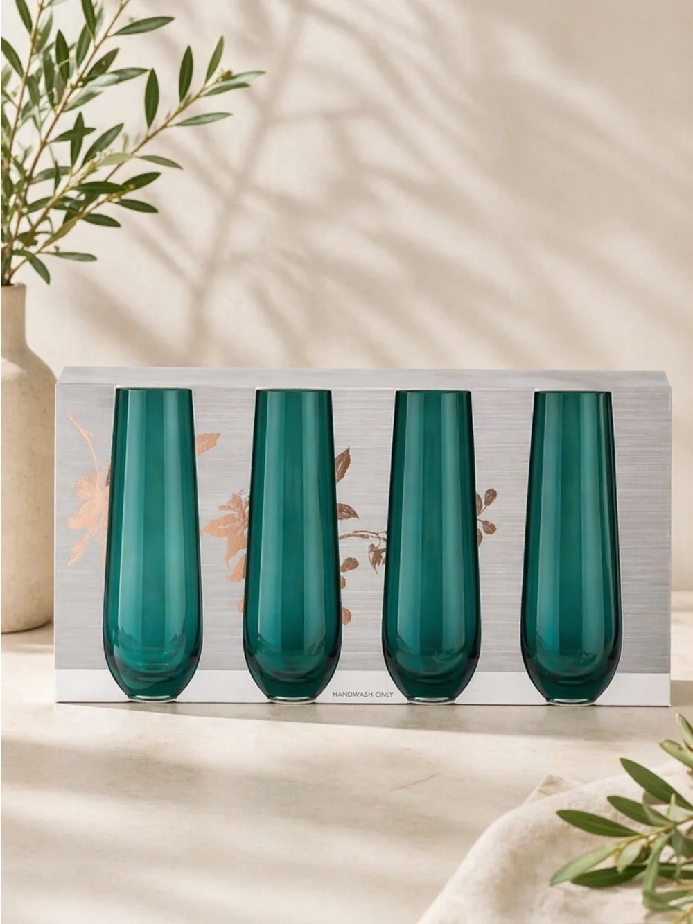 Rachel Roy 4 Piece Teal Champagne Flute Set New in Box 10.2 oz